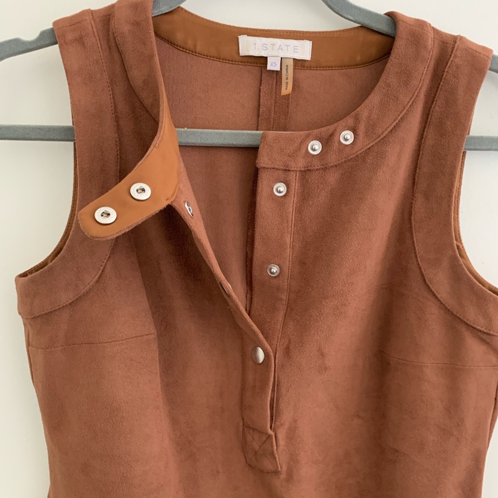 1 STATE chestnut sleeveless faux suede dress